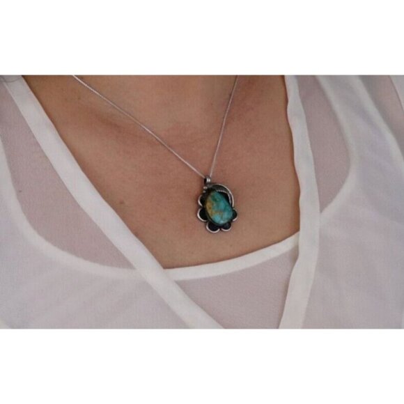 Pendant Only Sterling Silver Natural Turquoise Pendant 1 1/4" x 7/8" - Picture 2 of 6